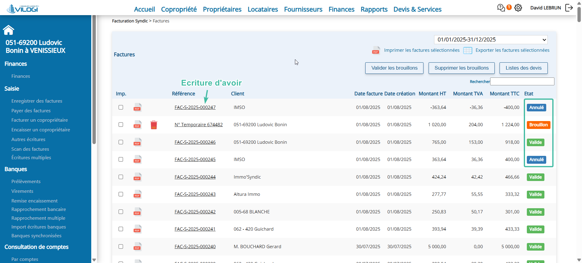 La liste des factures Tutoriel logiciel immobilier pour syndics et administrateurs de biens